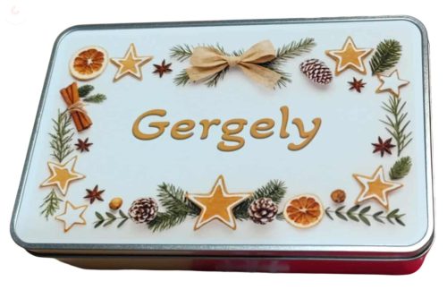Mézeskalácsos, EGYEDI NEVES vagy feliratos karácsonyi fém ajándékdoboz