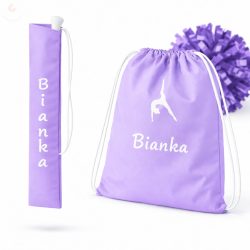   Egyedi neves (logós) mazsorett bottartó és pompom táska szett (világoslila)