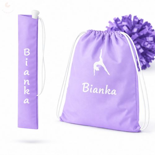 Egyedi neves (logós) mazsorett bottartó és pompom táska szett (világoslila)