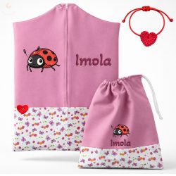   Rózsaszín lepkés-virágos ovis zsák & tornazsák szett egyedi névvel és jellel + ajándék szeretetküldővel