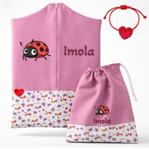 Rózsaszín lepkés-virágos ovis zsák & tornazsák szett egyedi névvel és jellel + ajándék szeretetküldővel