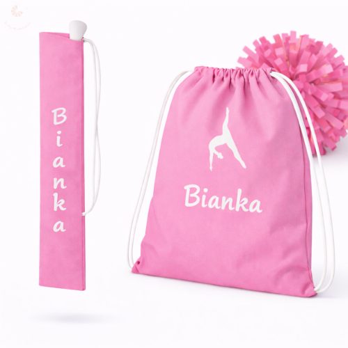 Egyedi neves (logós) mazsorett bottartó és pompom táska szett (rózsaszín)