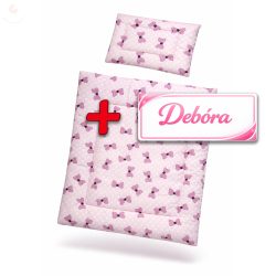   Saját névvel is kérhető, rózsaszín pöttyös-masnis babaágynemű szett (takaró + párna)