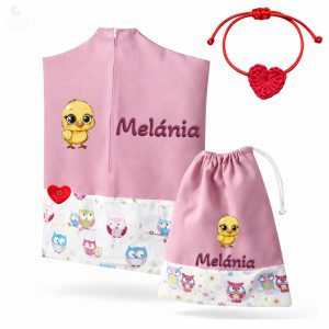 Baglyos, rózsaszín ovis zsák & tornazsák szett egyedi névvel és jellel + ajándék szeretetküldővel