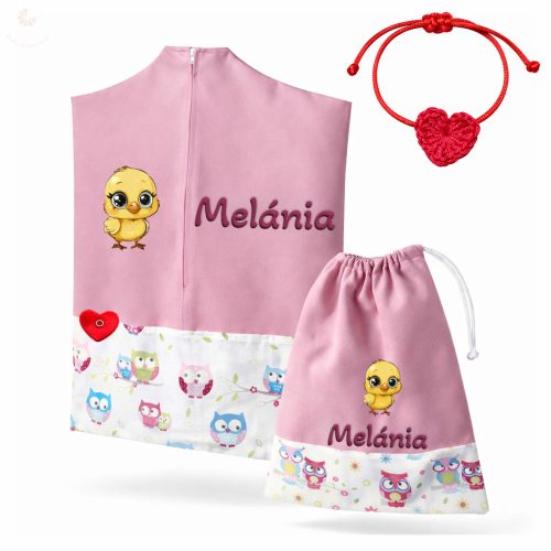 Baglyos, rózsaszín ovis zsák & tornazsák szett egyedi névvel és jellel + ajándék szeretetküldővel