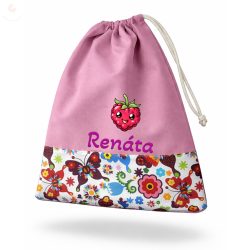   Rózsaszín, lepkés-virágos kislány tornazsák egyedi névvel és jellel