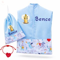   Királyfis-sárkányos, kék ovis zsák szett egyedi névvel és jellel + ajándék szeretetküldővel