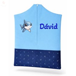   Kék alapon kék-fehér horgonyos ovis zsák kisfiúnak egyedi névvel és jellel