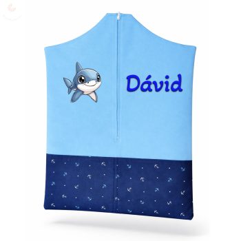   Kék alapon kék-fehér horgonyos ovis zsák kisfiúnak egyedi névvel és jellel