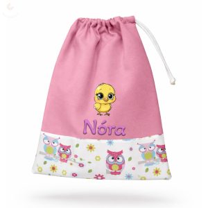 Tornazsák EGYEDI NÉVVEL ÉS JELLEL (rózsaszín + baglyos)