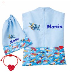   Repülős, kék ovis zsák szett egyedi névvel és jellel + ajándék szeretetküldővel