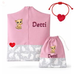   Fehér cicás, rózsaszín ovis zsák & tornazsák szett egyedi névvel és jellel + ajándék szeretetküldővel