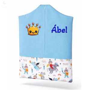 Kék, királyfis-sárkányos ovis zsák kisfiúnak egyedi névvel és jellel