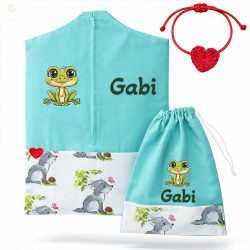   Kisfarkasos ovis zsák szett egyedi névvel és jellel + ajándék szeretetküldővel (mentazöld)