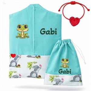 Kisfarkasos ovis zsák szett egyedi névvel és jellel + ajándék szeretetküldővel (mentazöld)