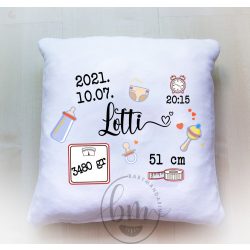 Pufi párna születési adatokkal - unisex (35*35 cm)