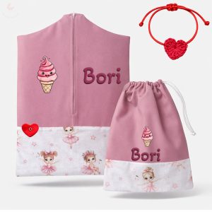 Balerinás, rózsaszín ovis zsák & tornazsák szett egyedi névvel és jellel + ajándék szeretetküldővel