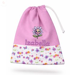 Tornazsák EGYEDI NÉVVEL ÉS JELLEL (rózsaszín + rózsaszín lepkés-virágos)