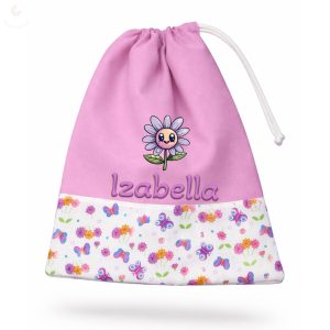 Tornazsák EGYEDI NÉVVEL ÉS JELLEL (rózsaszín + rózsaszín lepkés-virágos)