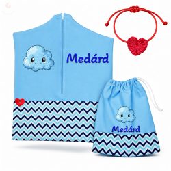   Cikcakkmintás, kék ovis zsák & tornazsák szett egyedi névvel és jellel + ajándék szeretetküldővel