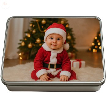   Karácsonyi fém ajándékdoboz SAJÁT FOTÓVAL és egyedi NÉVVEL-felirattal