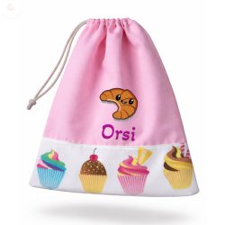   Rózsaszín, muffinos kislány tornazsák egyedi névvel és jellel