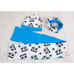Pamut sapka és sál szett  (Kék pandás)