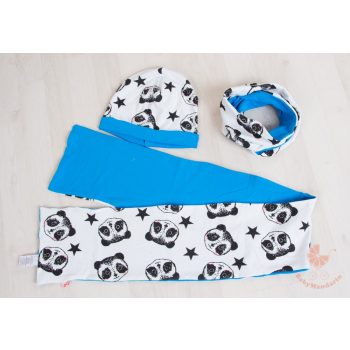 Pamut sapka és sál szett  (Kék pandás)