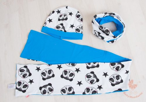 Pamut sapka és sál szett  (Kék pandás)