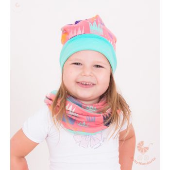 Pamut sapka és sál szett (Koronás/Menta)