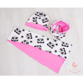 Pamut sapka és sál szett (Rózsaszín pandás)
