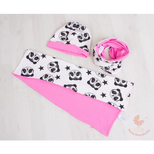 Pamut sapka és sál szett (Rózsaszín pandás)