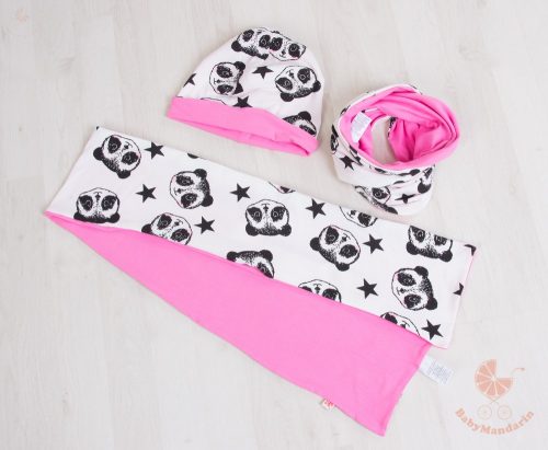 Pamut sapka és sál szett (Rózsaszín pandás)