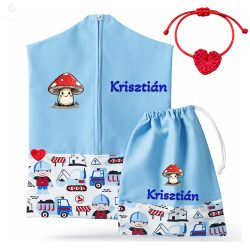   Útépítős ovis zsák szett egyedi névvel és jellel + ajándék szeretetküldővel