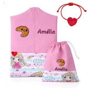 Hercegnős, rózsaszín ovis zsák & tornazsák szett egyedi névvel és jellel + ajándék szeretetküldővel
