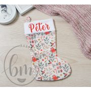 Egyedi, NÉVRE SZÓLÓ textil mikuláscsizma (bármilyen névvel vagy felirattal), drapp alapon HO-HO-HO feliratos