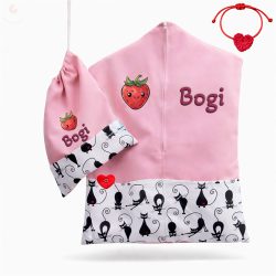    Fekete cicás, rózsaszín ovis zsák & tornazsák szett egyedi névvel és jellel + ajándék szeretetküldővel