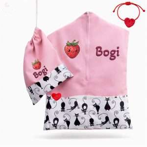  Fekete cicás, rózsaszín ovis zsák & tornazsák szett egyedi névvel és jellel + ajándék szeretetküldővel