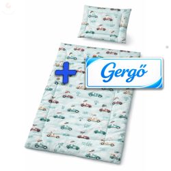   Saját névvel is kérhető, zöld autós-nyuszis babaágynemű szett (takaró + párna)
