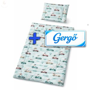 Saját névvel is kérhető, zöld autós-nyuszis babaágynemű szett (takaró + párna)