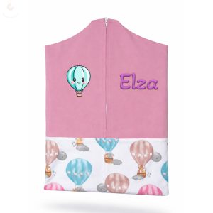Rózsaszín, léghajózó állatos ovis zsák kislánynak egyedi névvel és jellel