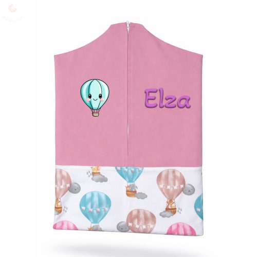 Rózsaszín, léghajózó állatos ovis zsák kislánynak egyedi névvel és jellel