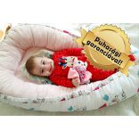Babafészek, pihe-puha babafészek, baba fekvő, (normál méret) LÁNYOS, TAKARÓVAL