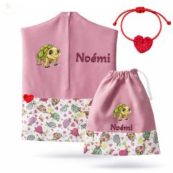   Teknőcös, rózsaszín ovis zsák & tornazsák szett egyedi névvel és jellel + ajándék szeretetküldővel