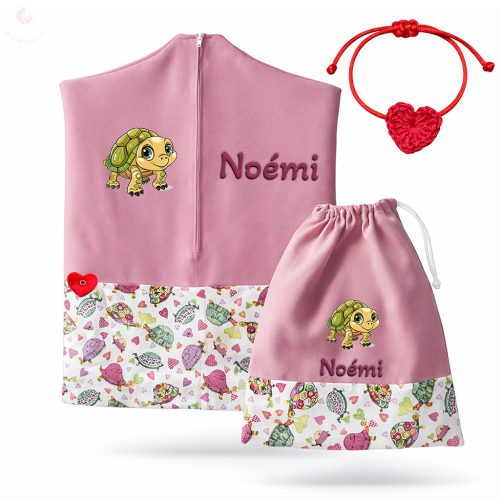 Teknőcös, rózsaszín ovis zsák & tornazsák szett egyedi névvel és jellel + ajándék szeretetküldővel