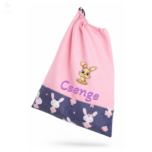 Rózsaszín, nyuszis kislány tornazsák egyedi névvel és jellel