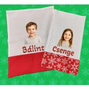 egyedi neves mikulás zsák a gyermeked fotójával, kislánynak és kisfiúnak