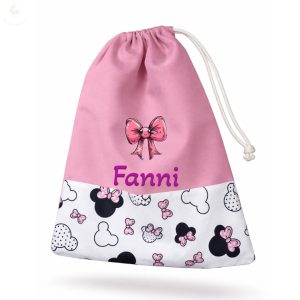 Rózsaszín masnis egeres, kislány tornazsák egyedi névvel és jellel