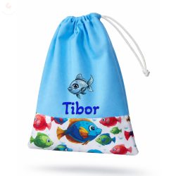   Kék, halacskás kisfiú tornazsák egyedi névvel és jellel