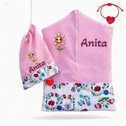   Kalocsai mintás, rózsaszín ovis zsák & tornazsák szett egyedi névvel és jellel + ajándék szeretetküldővel